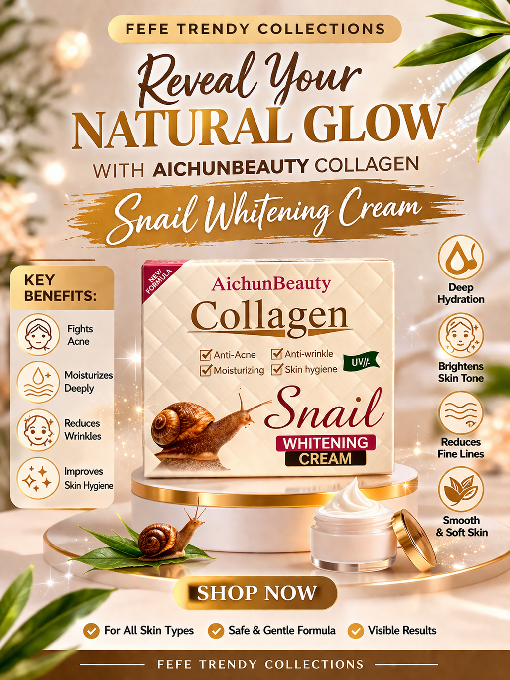 Collagen Face Cream
Boost your glow and restore youthful-looking skin with our Collagen Face Cream. Designed to hydrate, firm, and smooth, this cream helps reduce the appearance of fine lines and wrinkles while improving