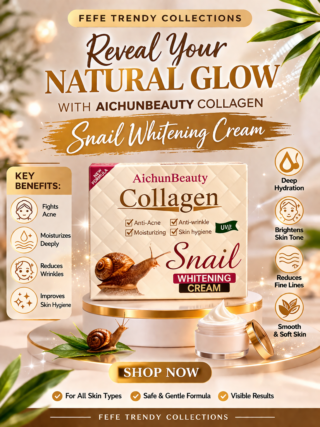 Collagen Face Cream
Boost your glow and restore youthful-looking skin with our Collagen Face Cream. Designed to hydrate, firm, and smooth, this cream helps reduce the appearance of fine lines and wrinkles while improving