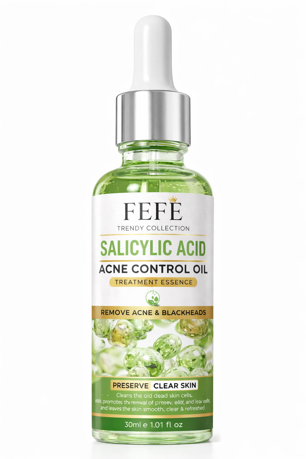 FEFE Trendy Collection Salicylic Acid Acne Control Oil (30ml)
Reveal clearer, smoother skin with our powerful Salicylic Acid Acne Control Oil, specially formulated to target acne, blackheads, and excess oil. This lightweight treatment