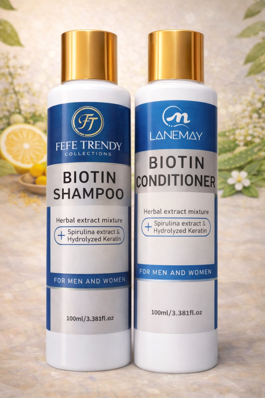 Biotin Shampoo & ConditionerOur Biotin Shampoo & Conditioner set is specially formulated to strengthen, nourish, and promote healthier-looking hair. Infused with powerful ingredients like biotin (Vitamin B7), this duo helps improve hair textures
