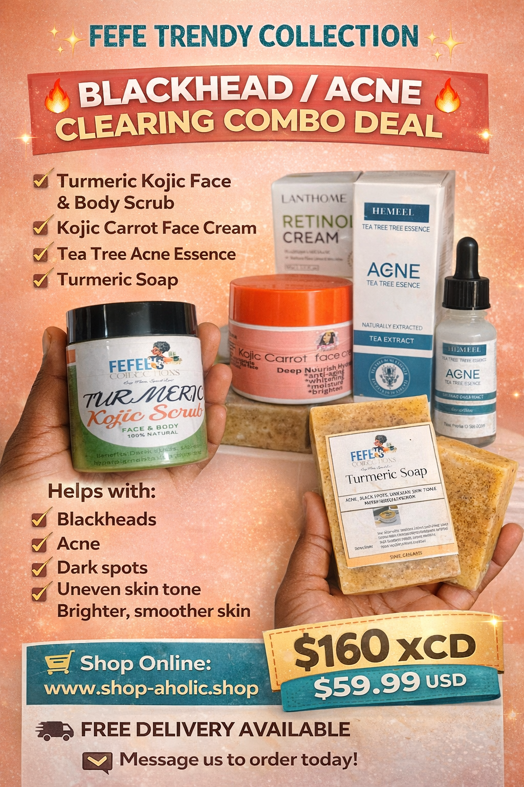 Blackhead Removal Combo –
Clear, smooth, and refresh your skin with our powerful Blackhead Removal Combo. Specially formulated to deeply cleanse pores, remove stubborn blackheads, and control excess oil.